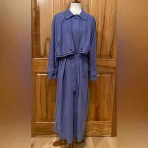 Fitzwright **Vintage** forget-me-not blue trench coat, silky soft, size 16